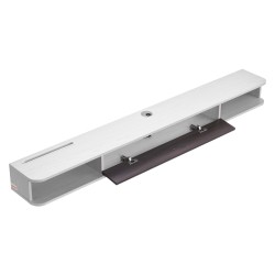 Seinäasenteinen kelluva TV-taso 1800 mm E1-lastulevy valkoinen ja puunsävy reititinpaikalla