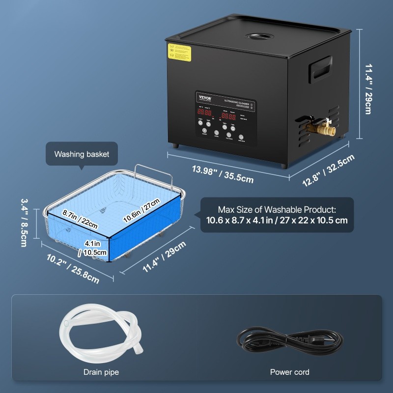 Ultraäänipesuri 15 l ruostumattomalla sisäsäiliöllä 40 kHz 360W digitaalinen ohjaus