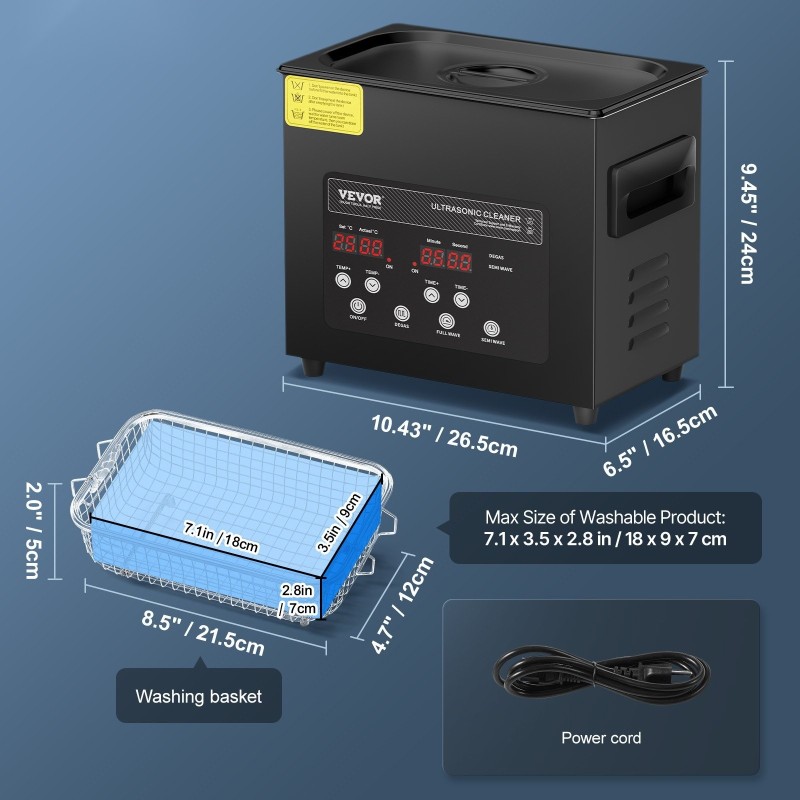 Ultraäänipesuri 3 l ruostumaton teräsallas 40 kHz digitaaliohjaus