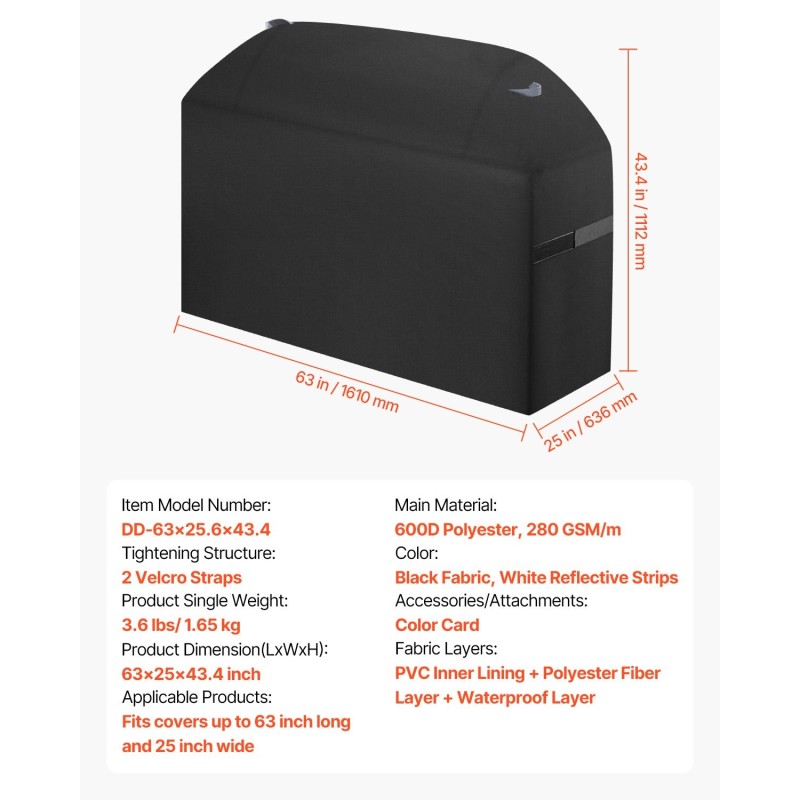 Grillisuojus 600D polyesteri kolmikerroksinen vedenkestävä sopii enintään 63x25 tuumaa kokoisille grilleille