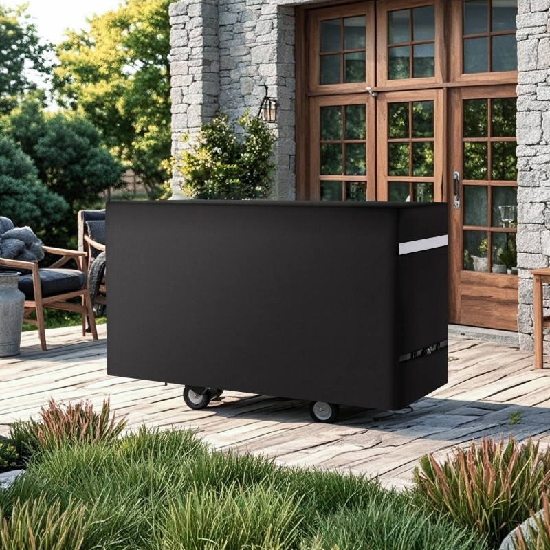 Grillinsuojus ulkogrillille 600D polyesteri vedenpitävä PVC-sisävuori musta heijastinraidat kaksi paria solkia