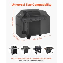 Grillinsuojus 600D polyesteri PVC-vuorilla vedenpitävä enintään 60 tuumaa pitkä 28 tuumaa leveä