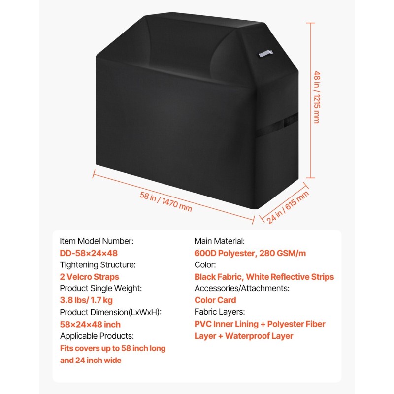 Grillinsuojus 58-tuumainen polyesterikuitu PVC-sisävuori vedenpitävä musta kaasugrilleille