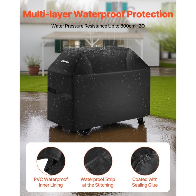 Grillisuoja 600D polyesteri 3-kerroksinen vedenpitävä musta sopii 52-tuumaisille grilleille