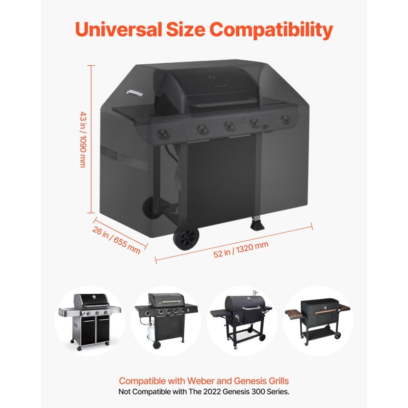 Grillisuoja 600D polyesteri 3-kerroksinen vedenpitävä musta sopii 52-tuumaisille grilleille