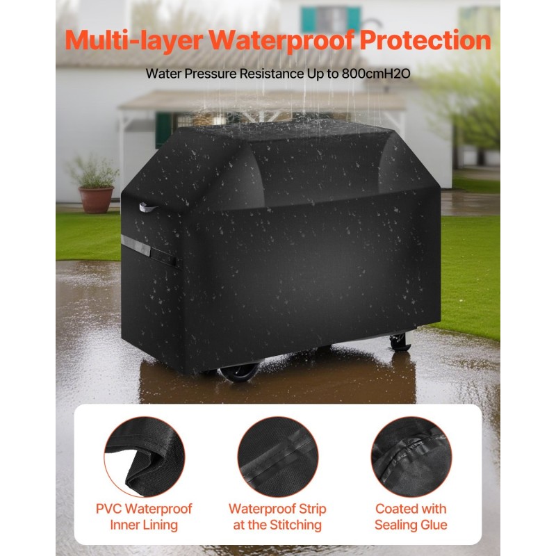 Grillisuoja 600D polyesteri kolmikerroksinen vesitiivis sopii enintään 65 tuuman grilleille tarranauhoilla