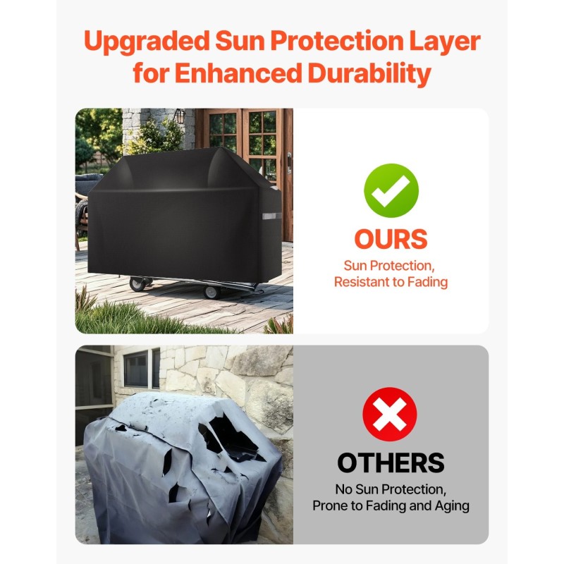 Grillisuoja 600D polyesteri kolmikerroksinen vesitiivis sopii enintään 65 tuuman grilleille tarranauhoilla