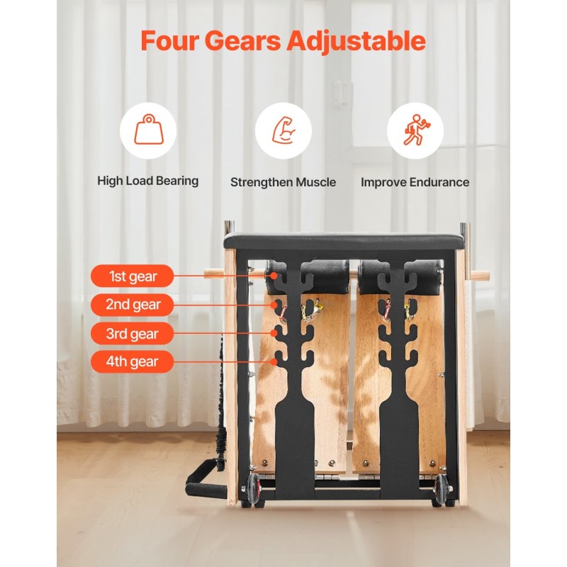 Pilates-tuoli kumipuinen runko neliasteinen jousivastus enimmäiskuorma 350 paunaa kotiin ja studioon