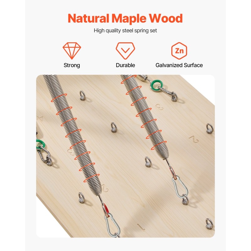 Seinälle asennettava pilates-jousiseinä vaahterapuinen 1830x560 mm 8 säädettävää vastustasoa koti- ja studiokäyttöön