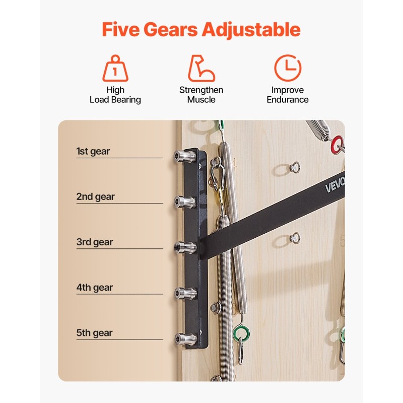 Seinälle asennettava pilates-jousiseinä vaahterapuinen 1830x560 mm 8 säädettävää vastustasoa koti- ja studiokäyttöön