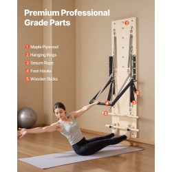 Seinälle asennettava pilates-jousiseinä vaahterapuinen 1830x560 mm 8 säädettävää vastustasoa koti- ja studiokäyttöön