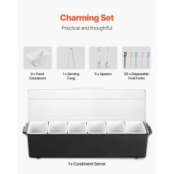 Jäähdytettävä mausteteline 6 lokeroa kunkin tilavuus 500 millilitraa BPA‑vapaa muovi läpinäkyvällä kannella