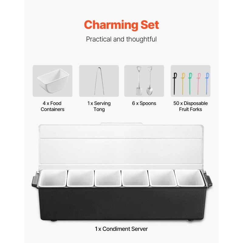 Jäähdytettävä mausteteline 6 lokeroa kunkin tilavuus 500 millilitraa BPA‑vapaa muovi läpinäkyvällä kannella