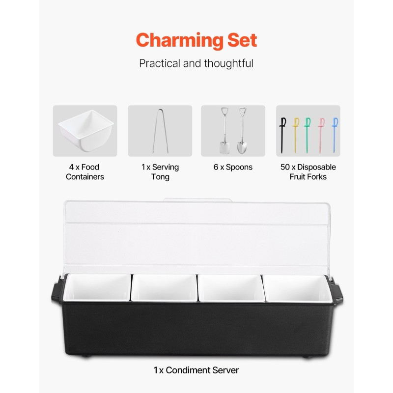 Viilennettävä lisäkeastia 4 lokeroa 800 ml läpinäkyvä kääntökansi BPA-vapaa muovi