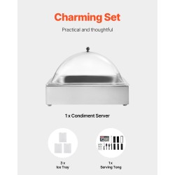 Pöytämallinen tarjoiluastia ruostumatonta terästä yksi lokero kahdeksan litran jäävati läpinäkyvä kaarikansi