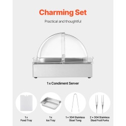 Työtason tarjoiluastia ruostumatonta terästä puolikokoinen ruokapannu läpinäkyvällä kannella jääkaukalolla