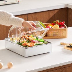 Työtason tarjoiluastia ruostumatonta terästä puolikokoinen ruokapannu läpinäkyvällä kannella jääkaukalolla