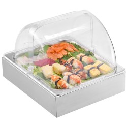 Työtason tarjoiluastia ruostumatonta terästä puolikokoinen ruokapannu läpinäkyvällä kannella jääkaukalolla