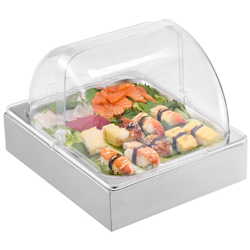 Työtason tarjoiluastia ruostumatonta terästä puolikokoinen ruokapannu läpinäkyvällä kannella jääkaukalolla