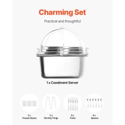 Työtason tarjoilualusta ruostumatonta terästä viisi osastoa läpinäkyvällä kannella lämpimänä ja kylmänä pitämiseen