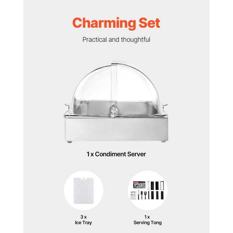 Ruokatarjoilukontti 1/1 GN ruostumatonta terästä läpinäkyvällä kannella