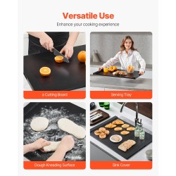 Liesisuojus ja leikkuulauta mäntypuuta 76x56 cm kaasu- ja sähköliedelle integroiduilla alumiinikahvoilla