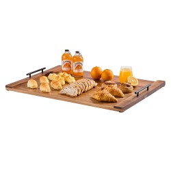 Akaasiapuinen liesitasosuoja ja leikkuulauta 76 x 56 cm alumiinikahvoilla keittiöön