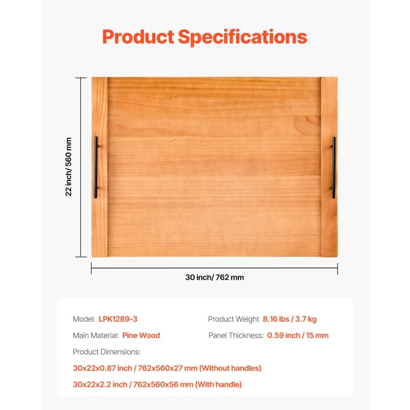 Liesitason suojalevy mäntypuusta 76,2 x 55,88 cm alumiinikahvoilla