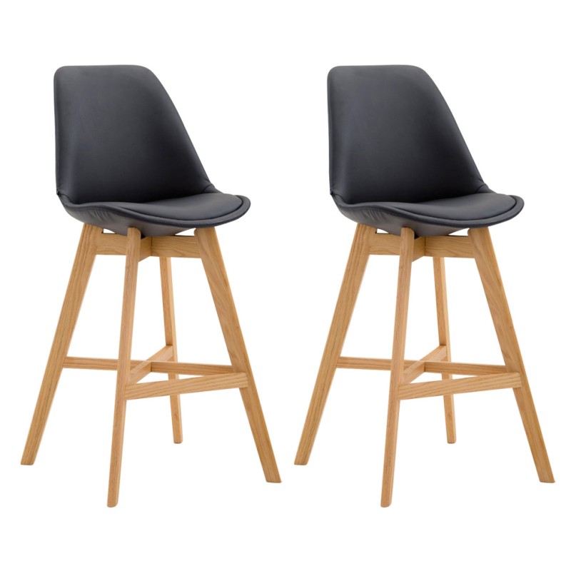 Tyylikäs baarijakkarapari puisella rungolla ja keinonahkaistuimella