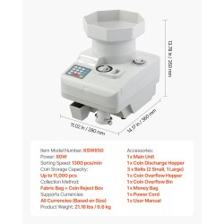 Kolikkolaskuri ja lajittelija ammattikäyttöön 11000 kolikkoa 1300 kpl minuutissa LED-näyttö