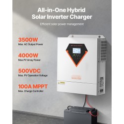 Hybridi-aurinkoinvertteri 3500W 24V 100A MPPT-lataussäätimellä puhdas siniaalto WiFillä