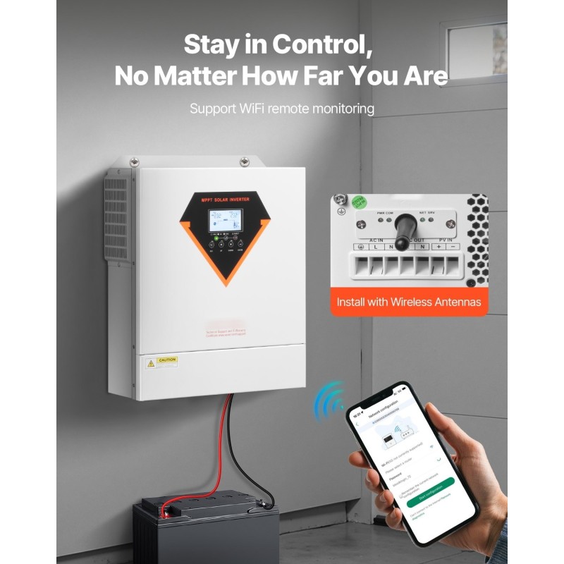 Hybridi-aurinkoinvertteri 3500W 24V 100A MPPT-lataussäätimellä puhdas siniaalto WiFillä