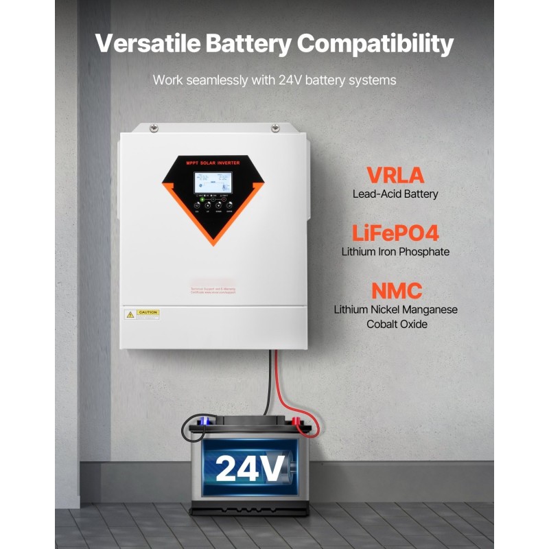 Hybridi-aurinkoinvertteri 3500W 24V 100A MPPT-lataussäätimellä puhdas siniaalto WiFillä