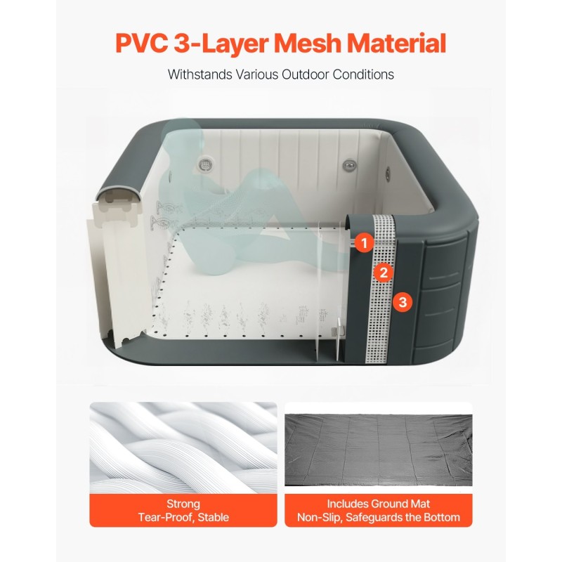 Puhallettava ulkoporeallas PVC-verkkokangas 4–6 henkilölle 1850×660 mm 130 hierontasuihkua