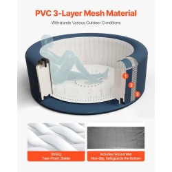 Täytettävä ulkoporeallas PVC-verkkokangas halkaisija 1800 mm 2–4 henkilölle harmaa 110 hierovaa suutinta