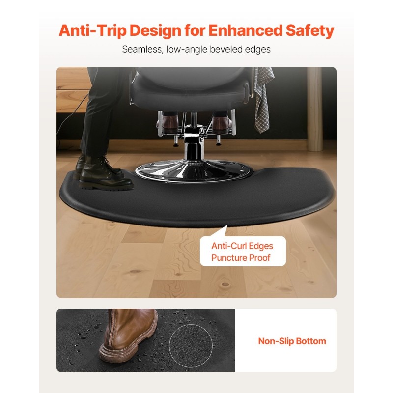 Kampaamotuolimatto puoliympyrän muotoinen PVC-pinnalla 1220 x 930 mm 25 mm PU-vaahto