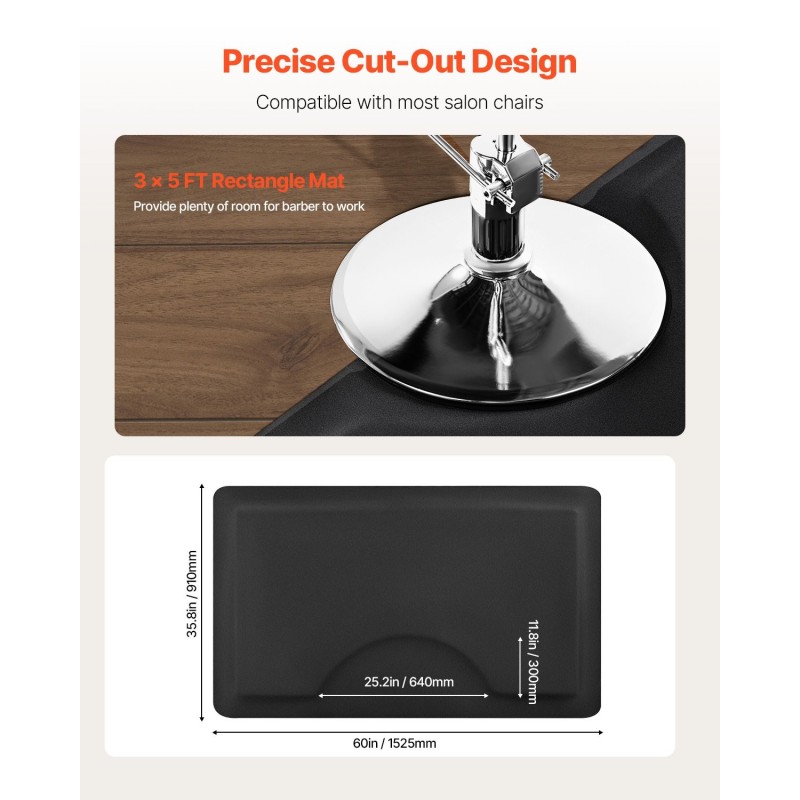 Kampaamomatto PVC-pintainen NBR-vaahto 1525 x 910 mm 13 mm paksu ammattikäyttöön