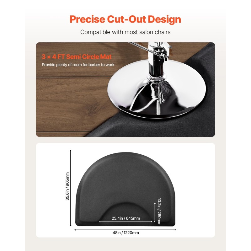 Kampaamomatto puoliympyrä muovipintainen NBR-vaahto 1220 x 905 mm