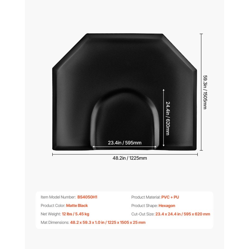 Kampaamomatto kuusikulmainen PVC-pintainen 1225×1505 mm 25 mm PU-vaahto mattamusta