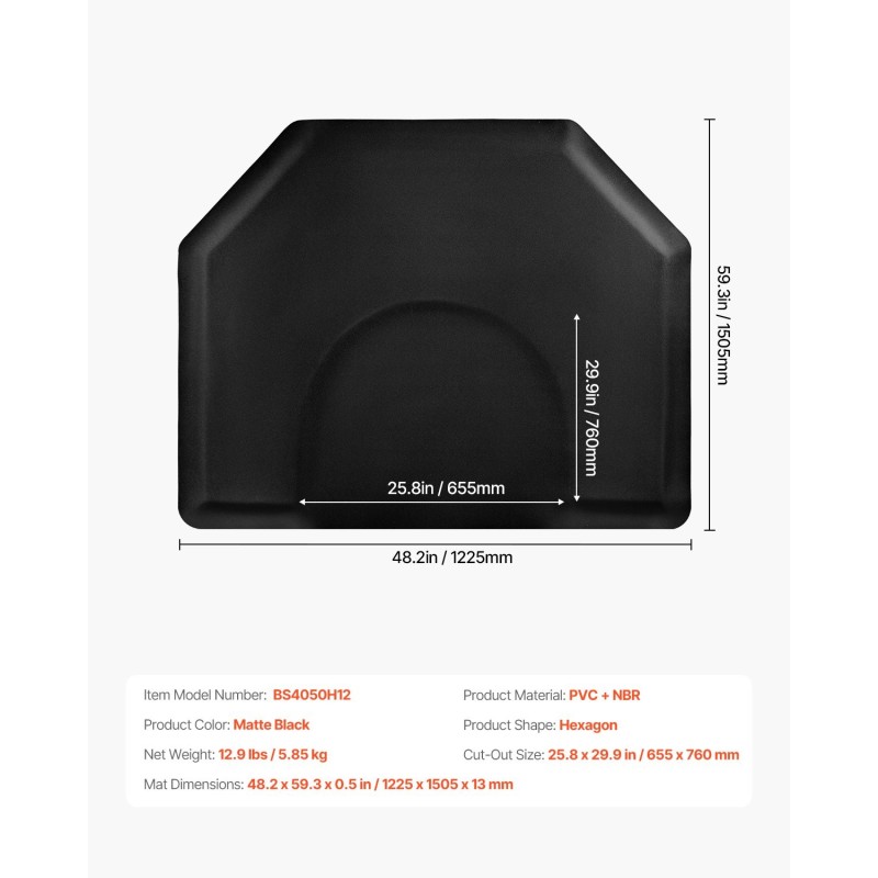 Kuusikulmainen kampaamomatto PVC-pintainen 13 mm NBR-vaahdotäyte 1225 x 1505 mm
