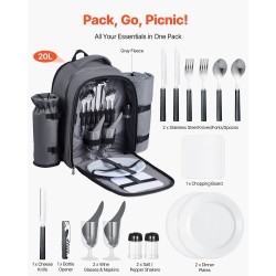 Piknikreppu 20 l 600D Oxford-kangas tummanharmaa eristetty viilennysosasto irrotettavalla pullotelineellä