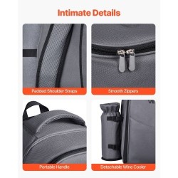 Piknikreppu 20 l 600D Oxford-kangas tummanharmaa eristetty viilennysosasto irrotettavalla pullotelineellä