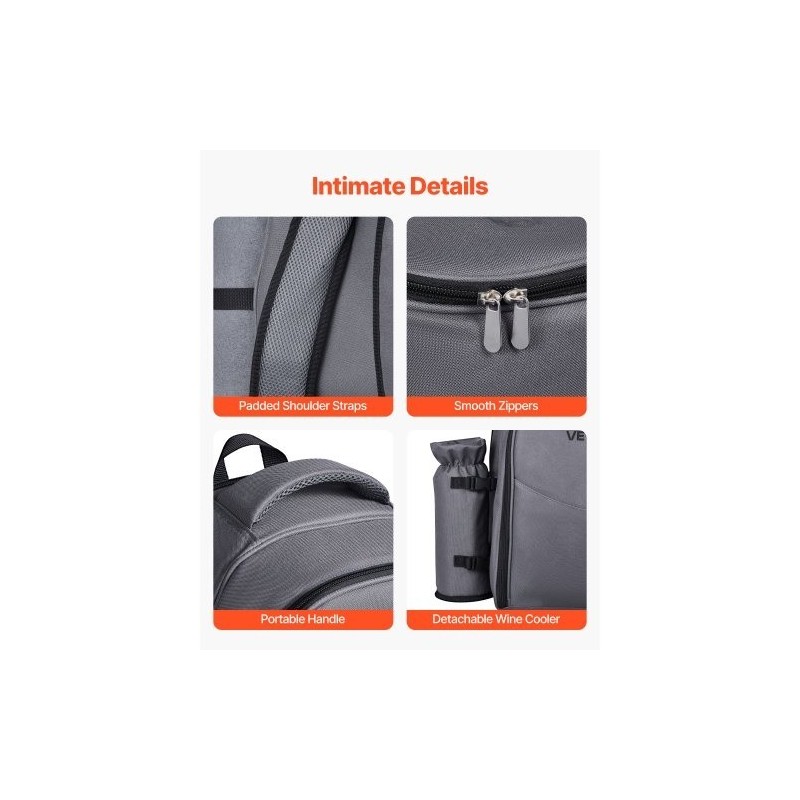 Piknikreppu 20 l 600D Oxford-kangas tummanharmaa eristetty viilennysosasto irrotettavalla pullotelineellä