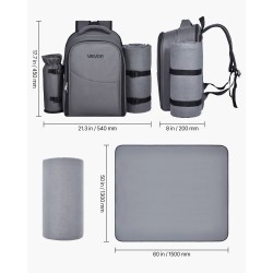 Piknikreppu 20 l 600D Oxford-kangas tummanharmaa eristetty viilennysosasto irrotettavalla pullotelineellä