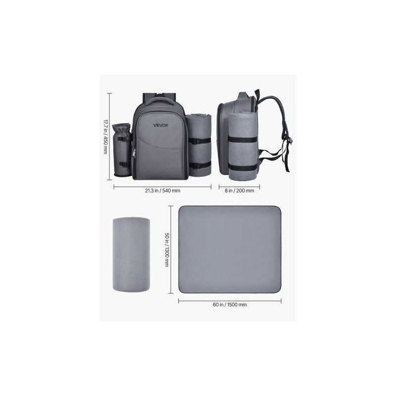 Piknikreppu 20 l 600D Oxford-kangas tummanharmaa eristetty viilennysosasto irrotettavalla pullotelineellä