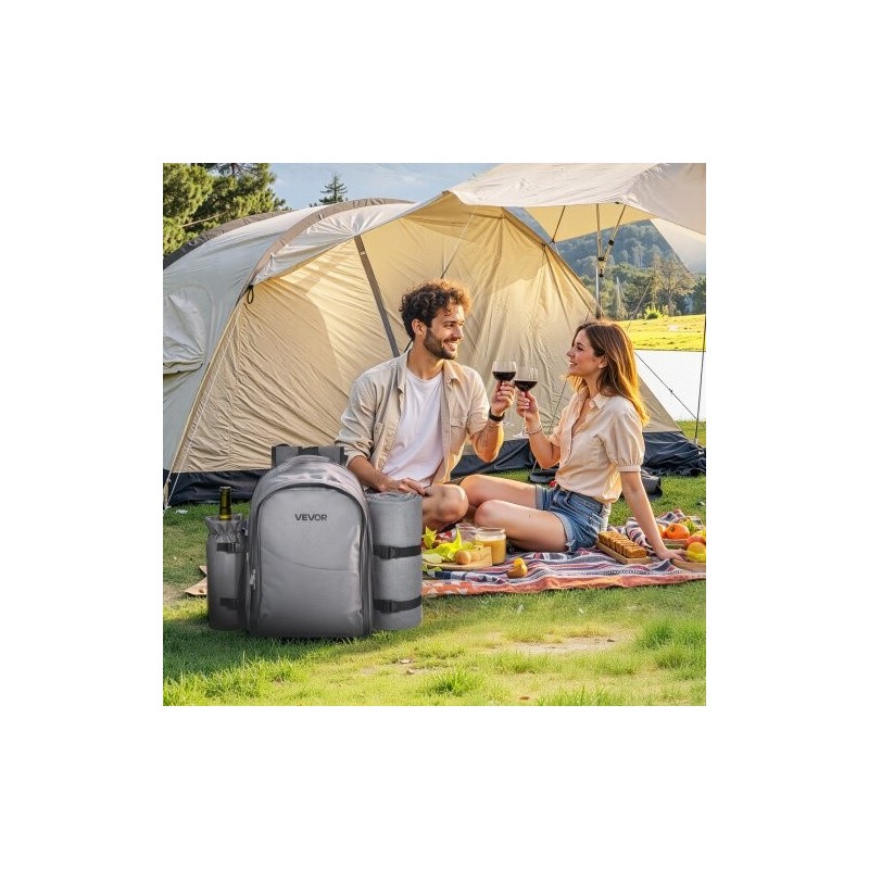 Piknikreppu 20 l 600D Oxford-kangas tummanharmaa eristetty viilennysosasto irrotettavalla pullotelineellä