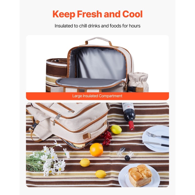 Piknikreppu 20L kestävä 600D kangas neljän hengen astiasto