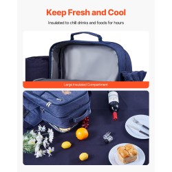 Piknik-reppu 20L 600D kangas eristetty viileäosasto neljälle hengelle sisältää peiton ja ruokailusetin