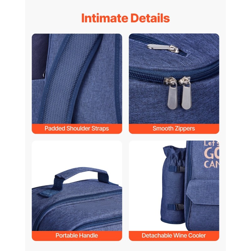 Piknik-reppu 20L 600D kangas eristetty viileäosasto neljälle hengelle sisältää peiton ja ruokailusetin