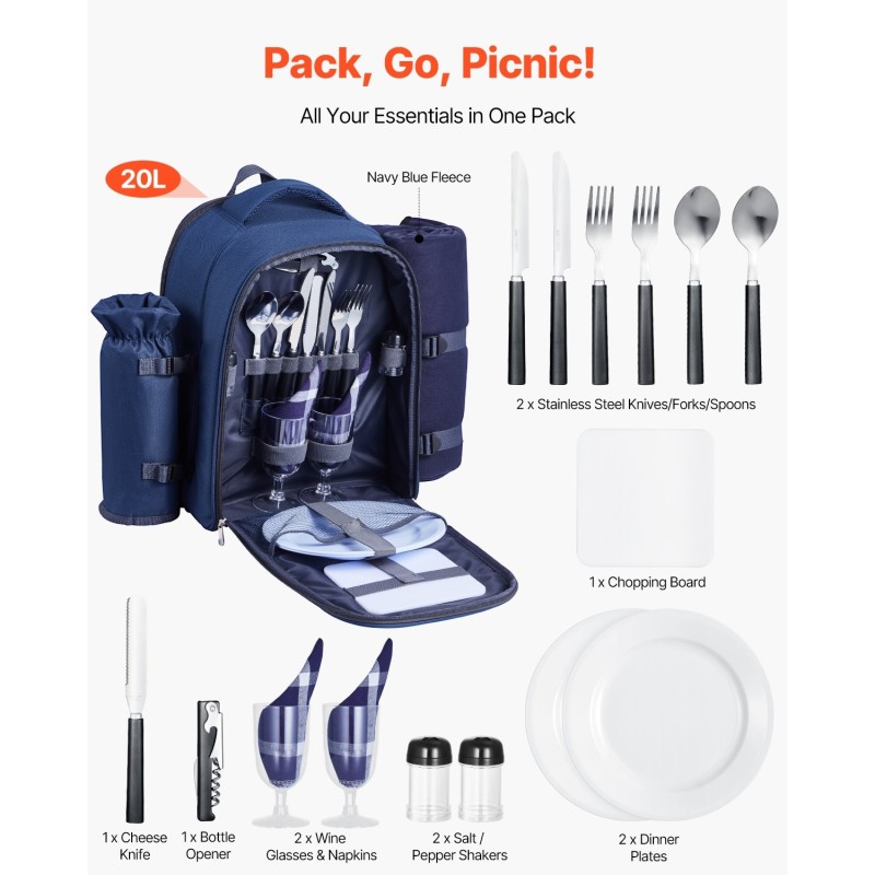 Piknikreppu tummansininen 20 l 600D Oxford-kangas kahdelle eristetty kylmäosasto